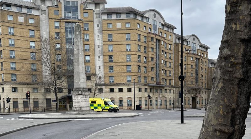 first aid training in London page, image shows an ambulance on a street in London